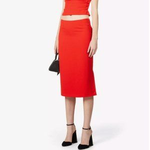 Miaou Moni Skirt in Red – XS | Low Waisted Midi Skirt with Back Slit